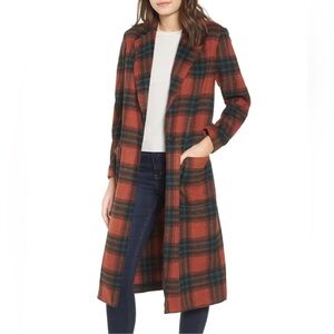 Women’s Leith Plaid Coat in Orange and teal and brown